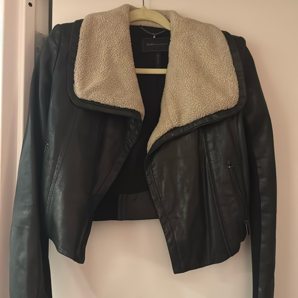 COPY - BCBG leather Sherpa collar combo jacket